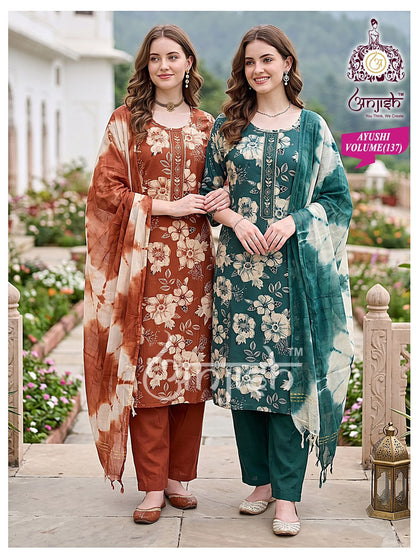 Ayushi Anjish Reyon Readymade Pant Style Suits Wholesale Price