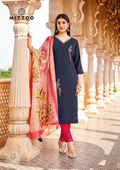 Aayushi Mittoo Viscose Silk Readymade Pant Style Suits Supplier Gujarat