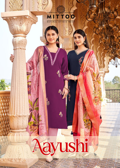 Aayushi Mittoo Viscose Silk Readymade Pant Style Suits Supplier Gujarat