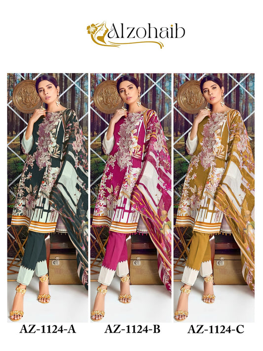 Az-1124Abc Al Zohaib Pure Cotton Pakistani Salwar Suits Manufacturer India
