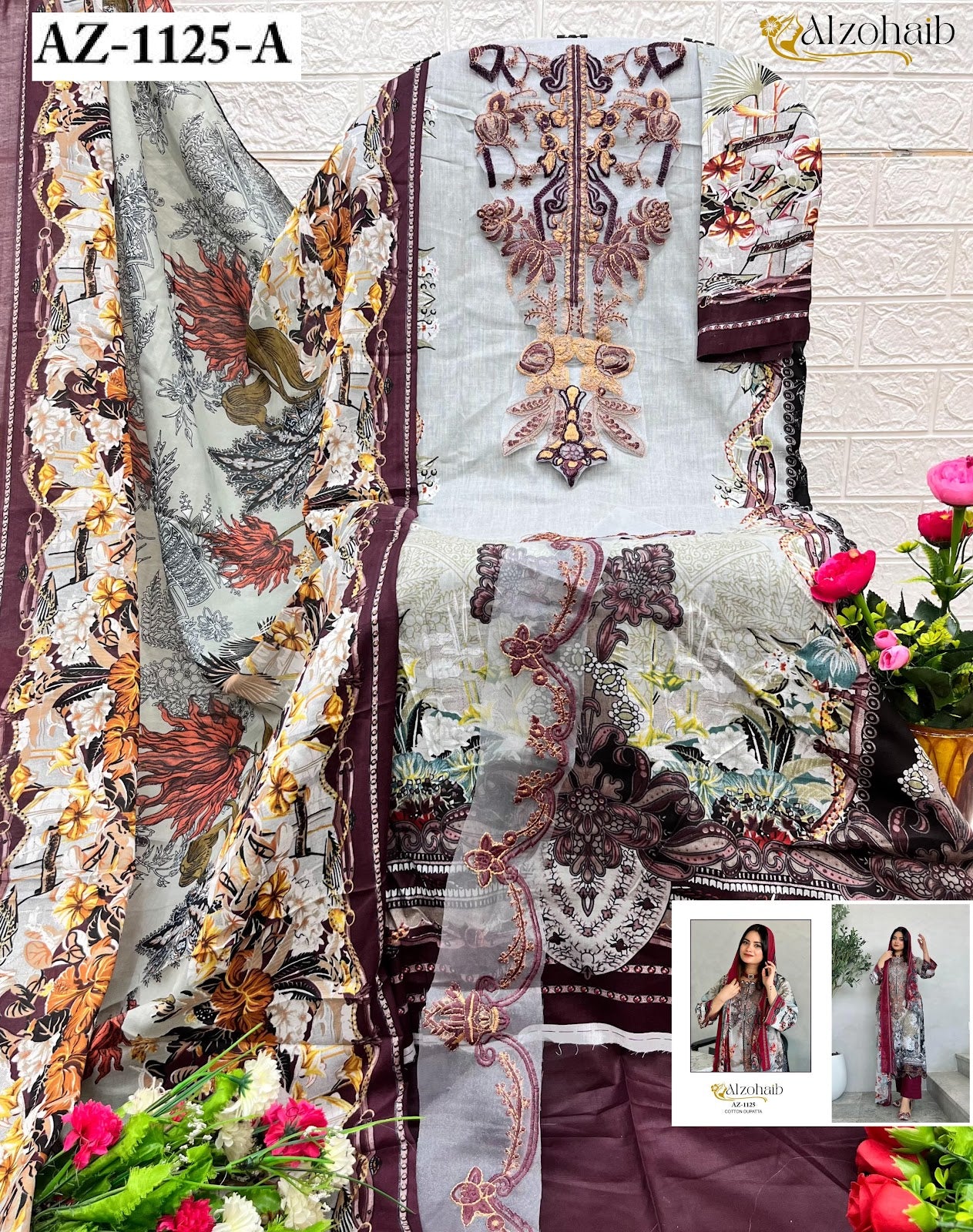 Az-1125Ab Al Zohaib Pure Cotton Pakistani Salwar Suits Exporter Ahmedabad