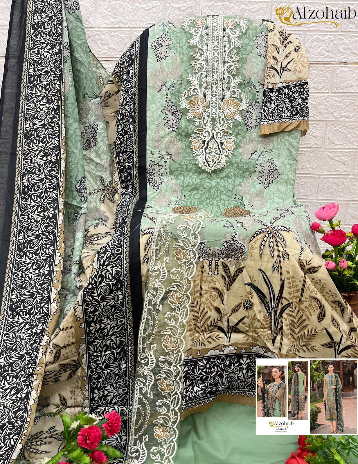 Az-1146Abc Al Zohaib Pure Cotton Pakistani Salwar Suits Wholesaler Ahmedabad