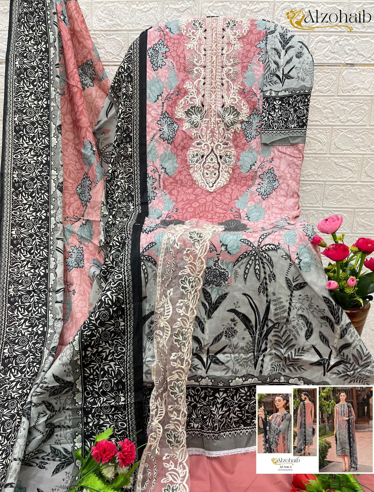 Az-1146Abc Al Zohaib Pure Cotton Pakistani Salwar Suits Wholesaler Ahmedabad