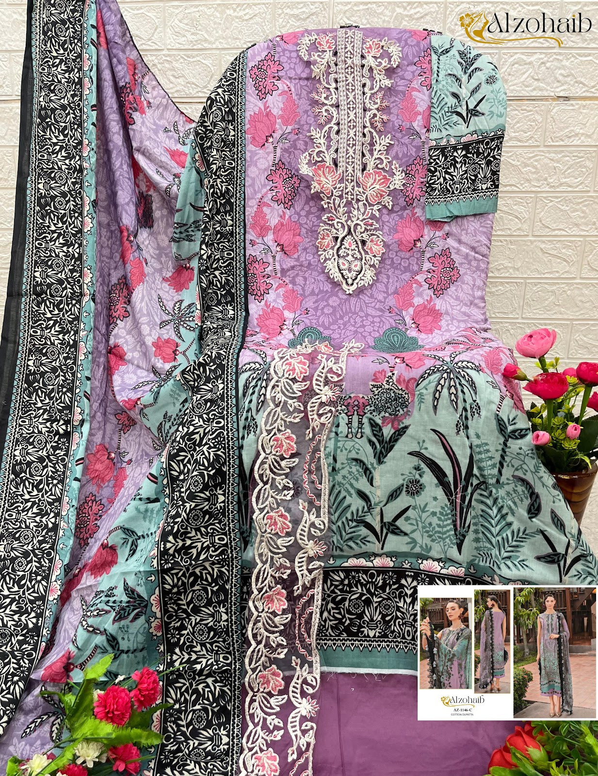 Az-1146Abc Al Zohaib Pure Cotton Pakistani Salwar Suits Wholesaler Ahmedabad