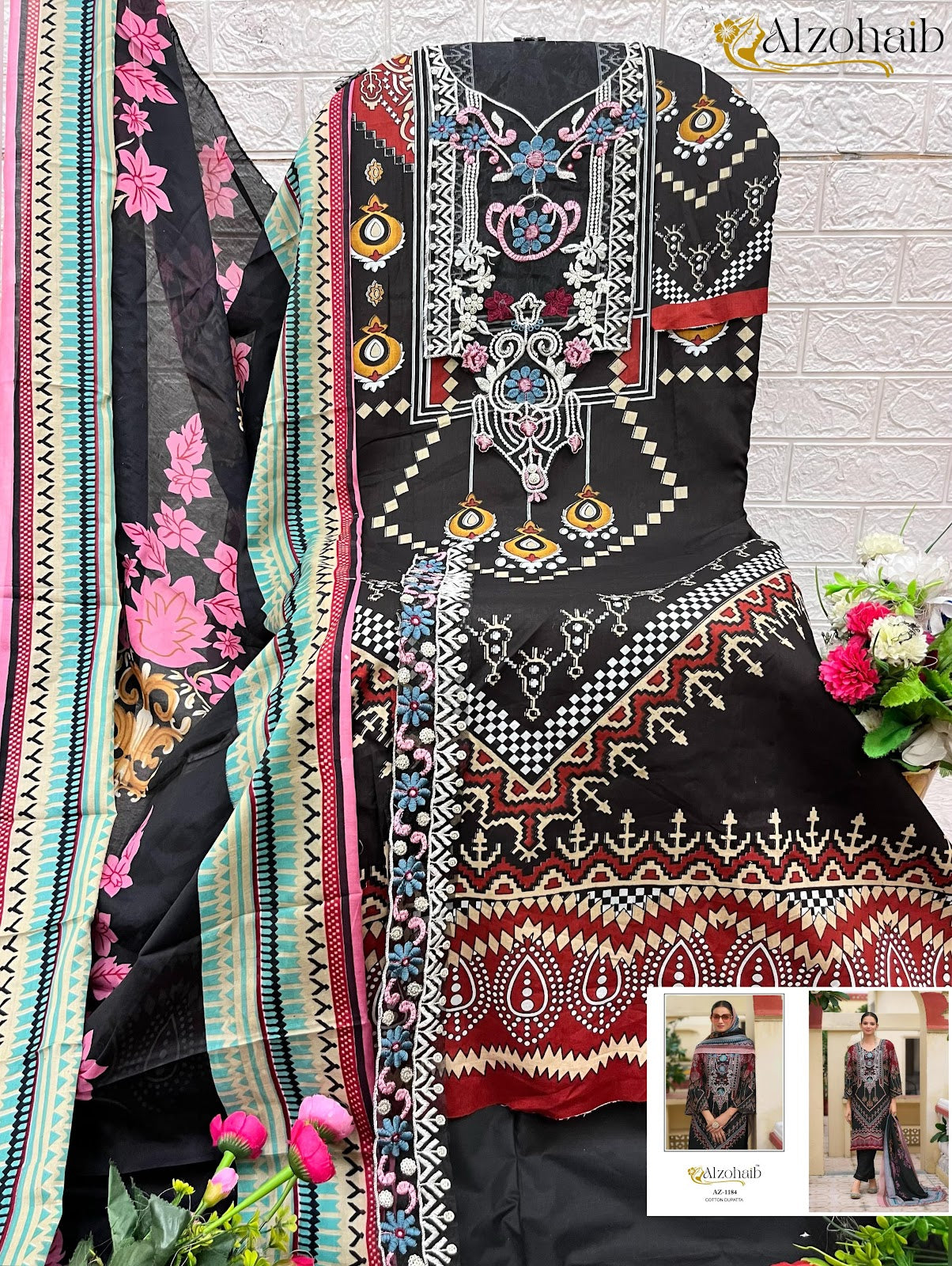 Az-1147-1185 Al Zohaib Pure Cotton Pakistani Salwar Suits Wholesaler India