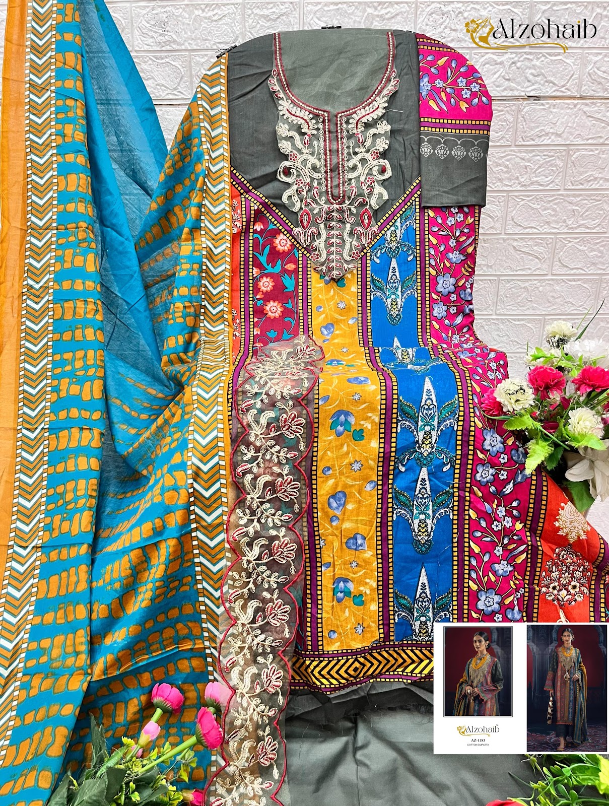 Az-1147-1185 Al Zohaib Pure Cotton Pakistani Salwar Suits Wholesaler India