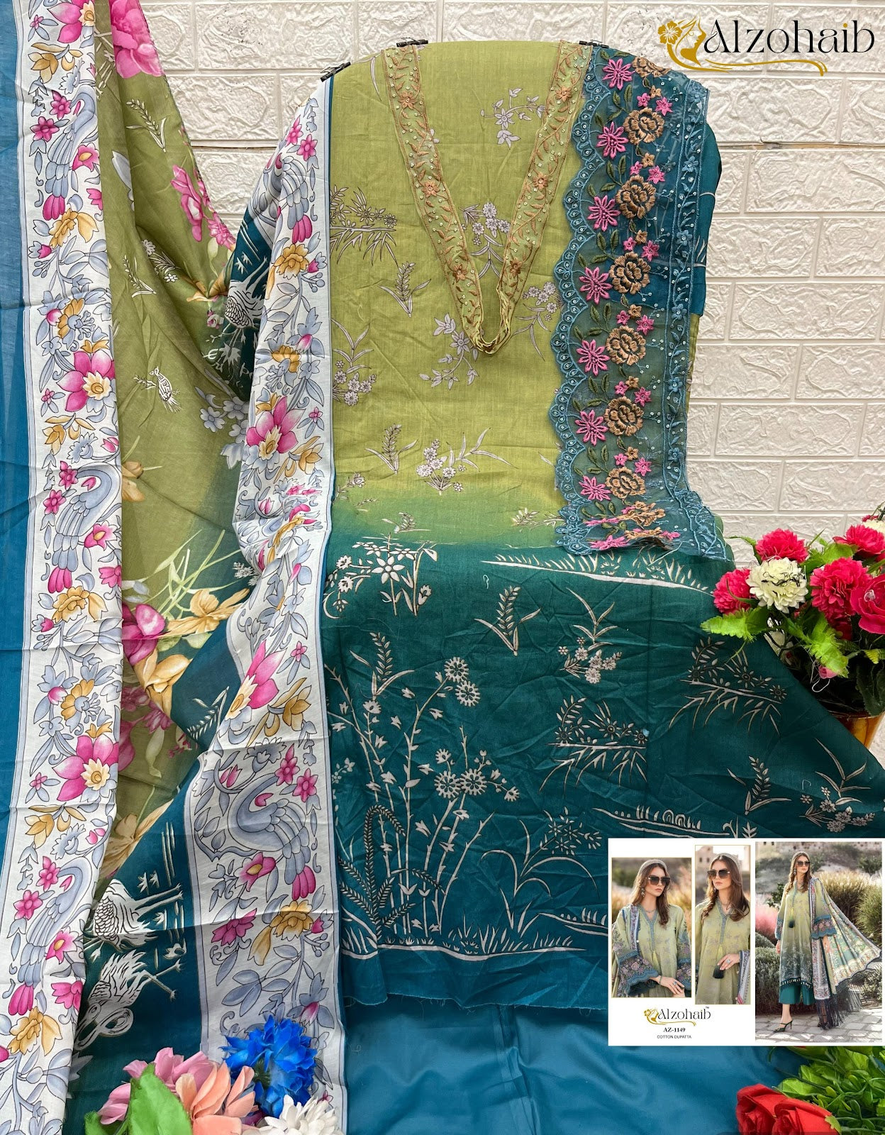Az-1147-1185 Al Zohaib Pure Cotton Pakistani Salwar Suits Wholesaler India