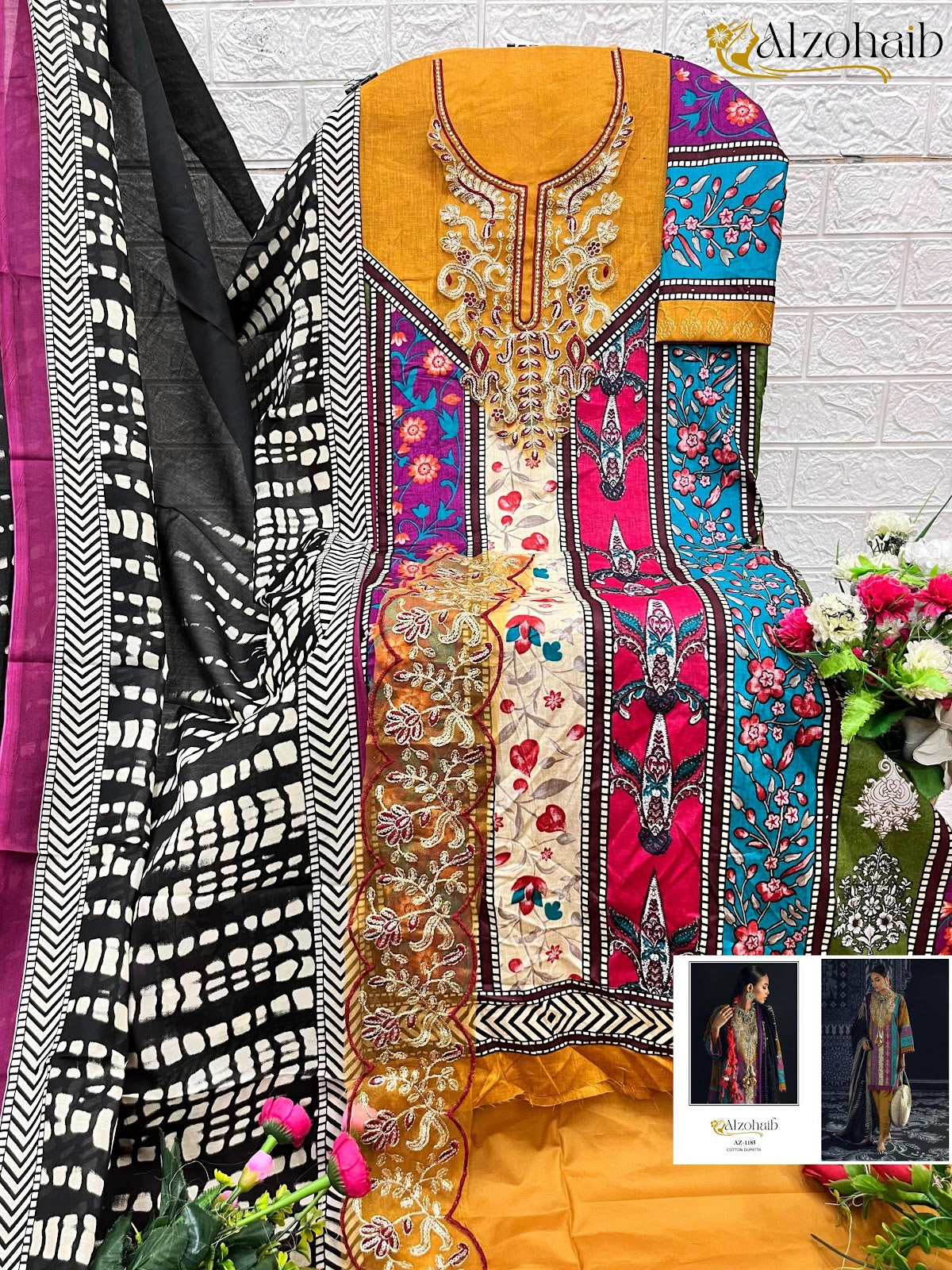 Az-1147-1185 Al Zohaib Pure Cotton Pakistani Salwar Suits Wholesaler India