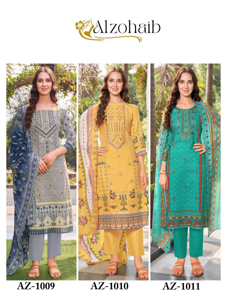 Az 1009-1011 Al Zohaib Cotton Karachi Salwar Suits Manufacturer Gujarat