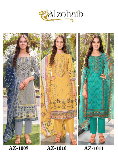 Az 1009-1011 Al Zohaib Cotton Karachi Salwar Suits Manufacturer Gujarat