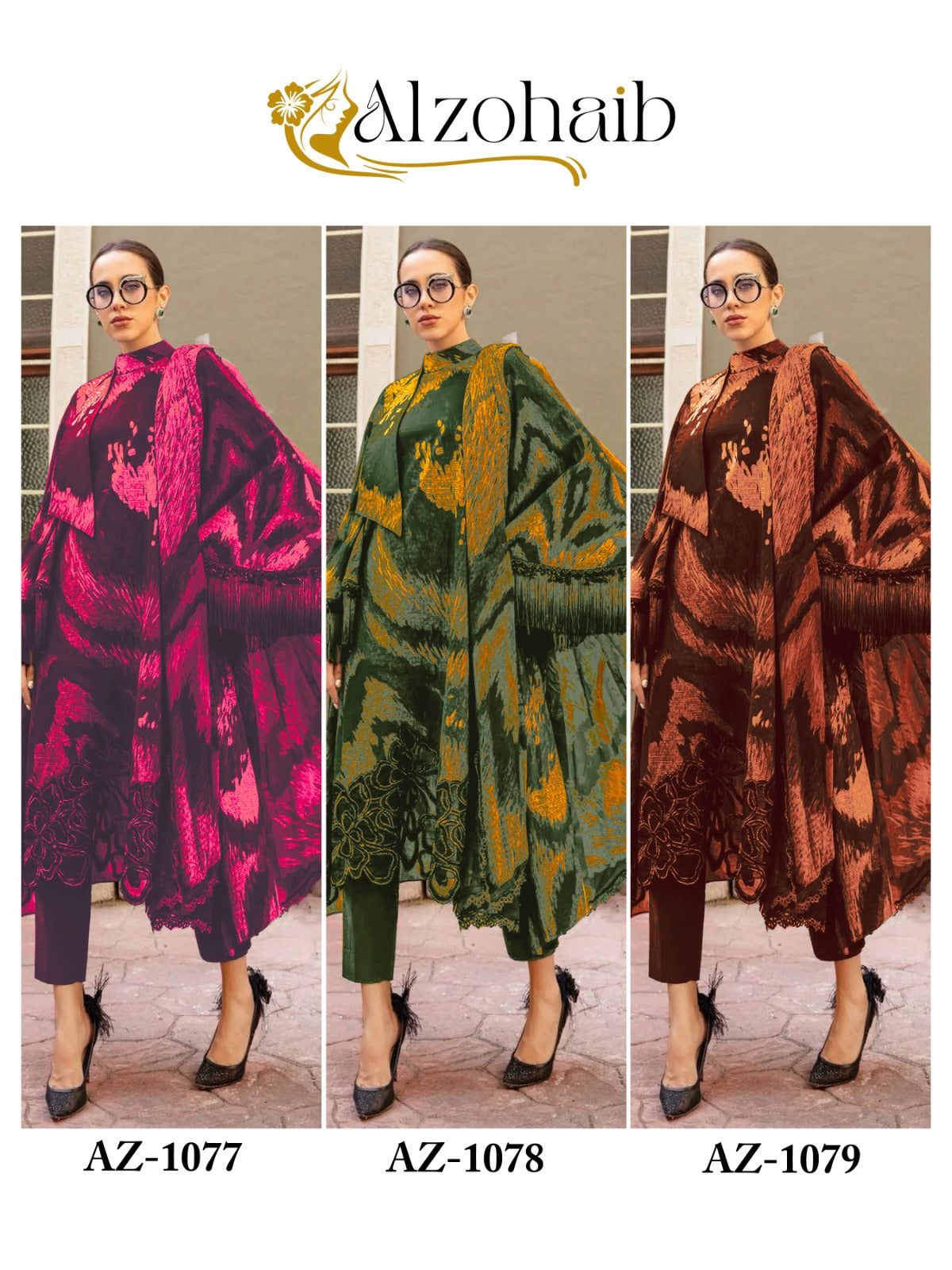 Az 1077-1079 Al Zohaib Cotton Pakistani Patch Work Suits Wholesaler Gujarat