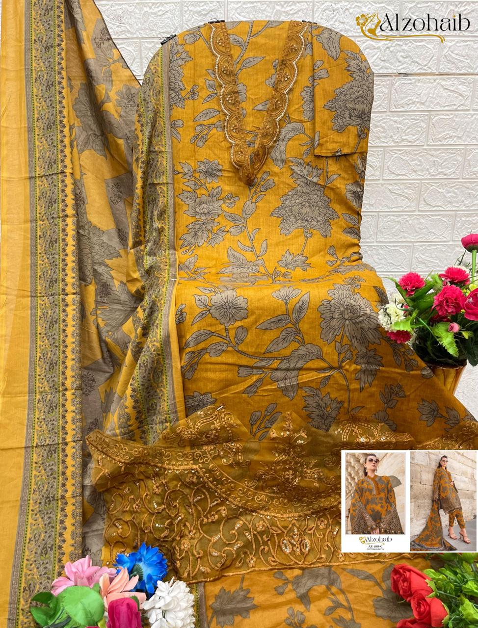 Az 1084-1085 Abc Al Zohaib Cotton Pakistani Patch Work Suits Supplier Ahmedabad