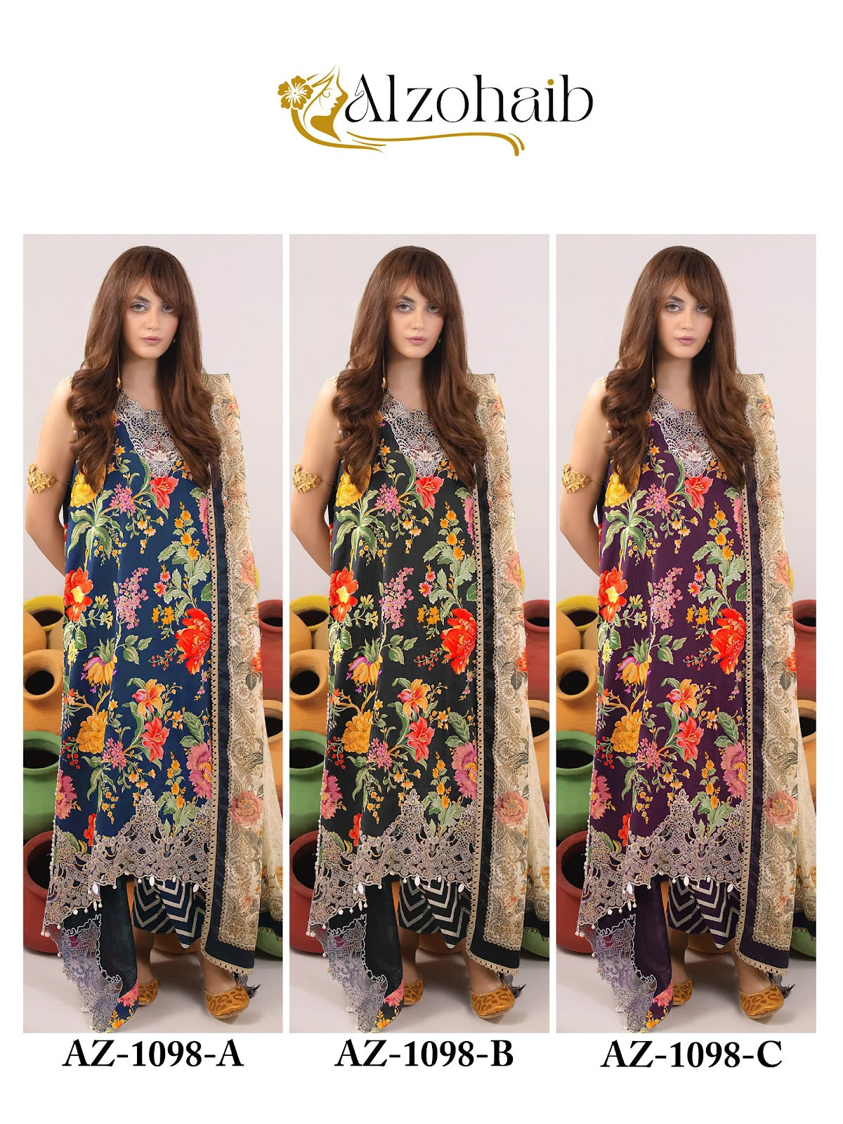 Az 1098 Abc Al Zohaib Cotton Pakistani Patch Work Suits Supplier Ahmedabad