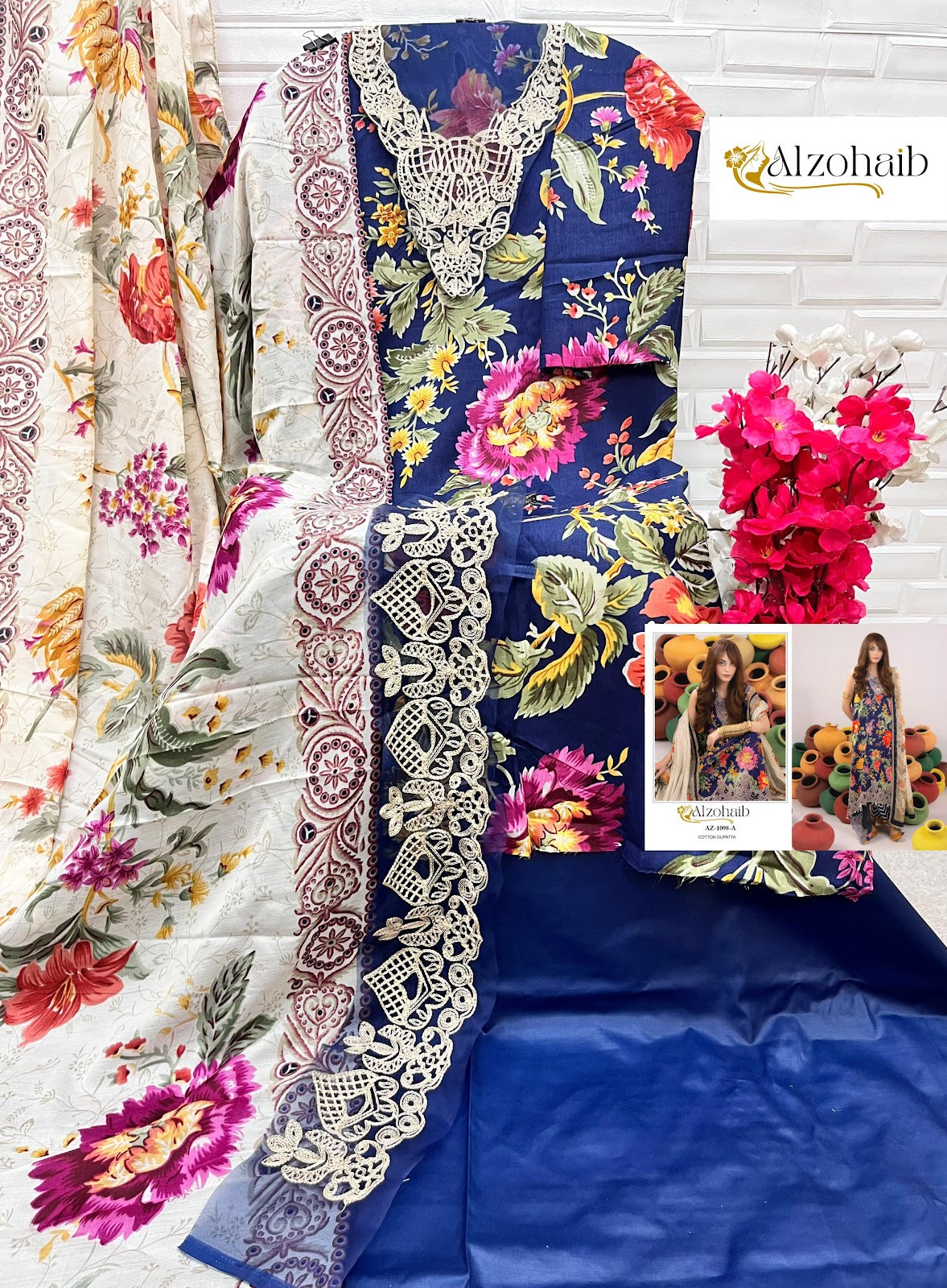 Az 1098 Abc Al Zohaib Cotton Pakistani Patch Work Suits Supplier Ahmedabad