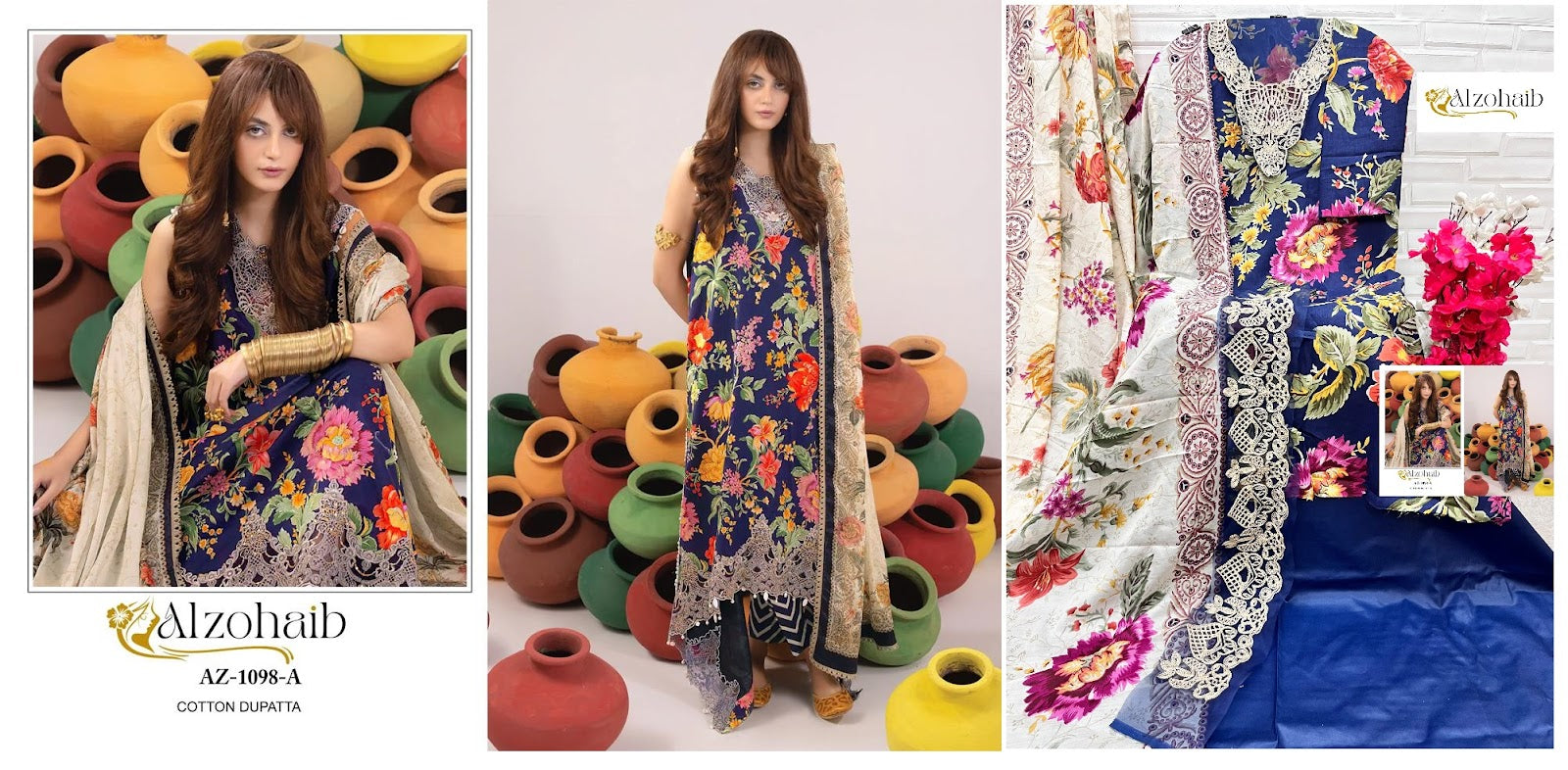 Az 1098 Abc Al Zohaib Cotton Pakistani Patch Work Suits Supplier Ahmedabad