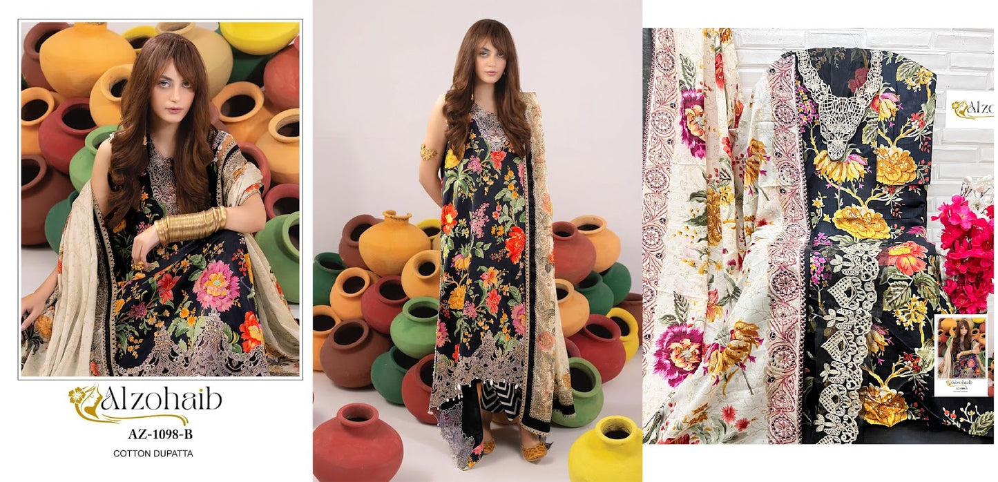 Az 1098 Abc Al Zohaib Cotton Pakistani Patch Work Suits Supplier Ahmedabad