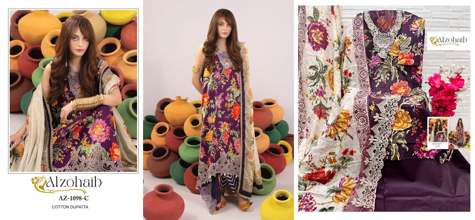 Az 1098 Abc Al Zohaib Cotton Pakistani Patch Work Suits Supplier Ahmedabad