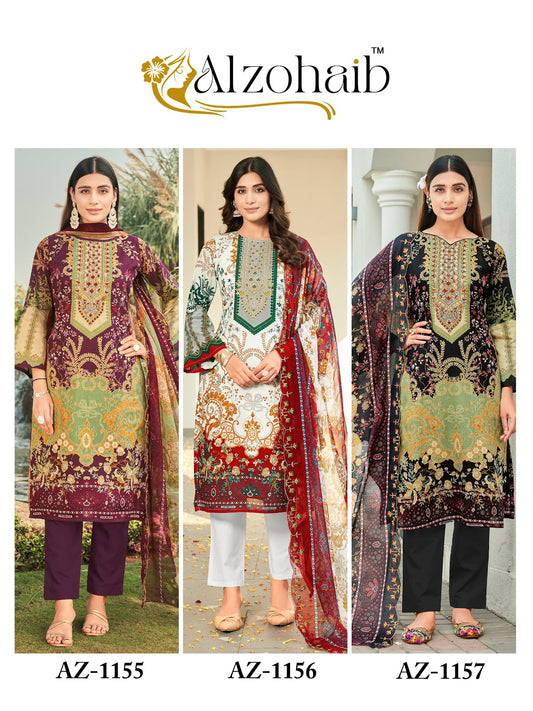 Az 1155-1157 Al Zohaib Cotton Karachi Salwar Suits Supplier Ahmedabad