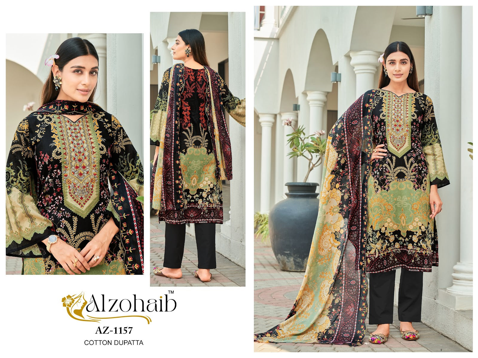 Az 1155-1157 Al Zohaib Cotton Karachi Salwar Suits Supplier Ahmedabad