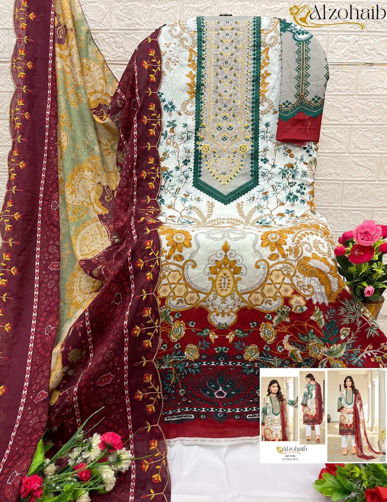 Az 1155-1157 Al Zohaib Cotton Karachi Salwar Suits Supplier Ahmedabad