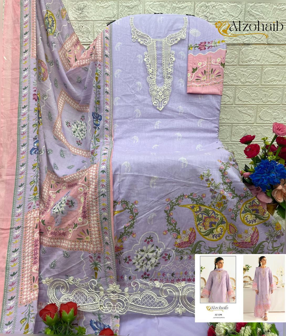 Az 1294 Al Zohaib Pure Cotton Karachi Salwar Suits Wholesaler India