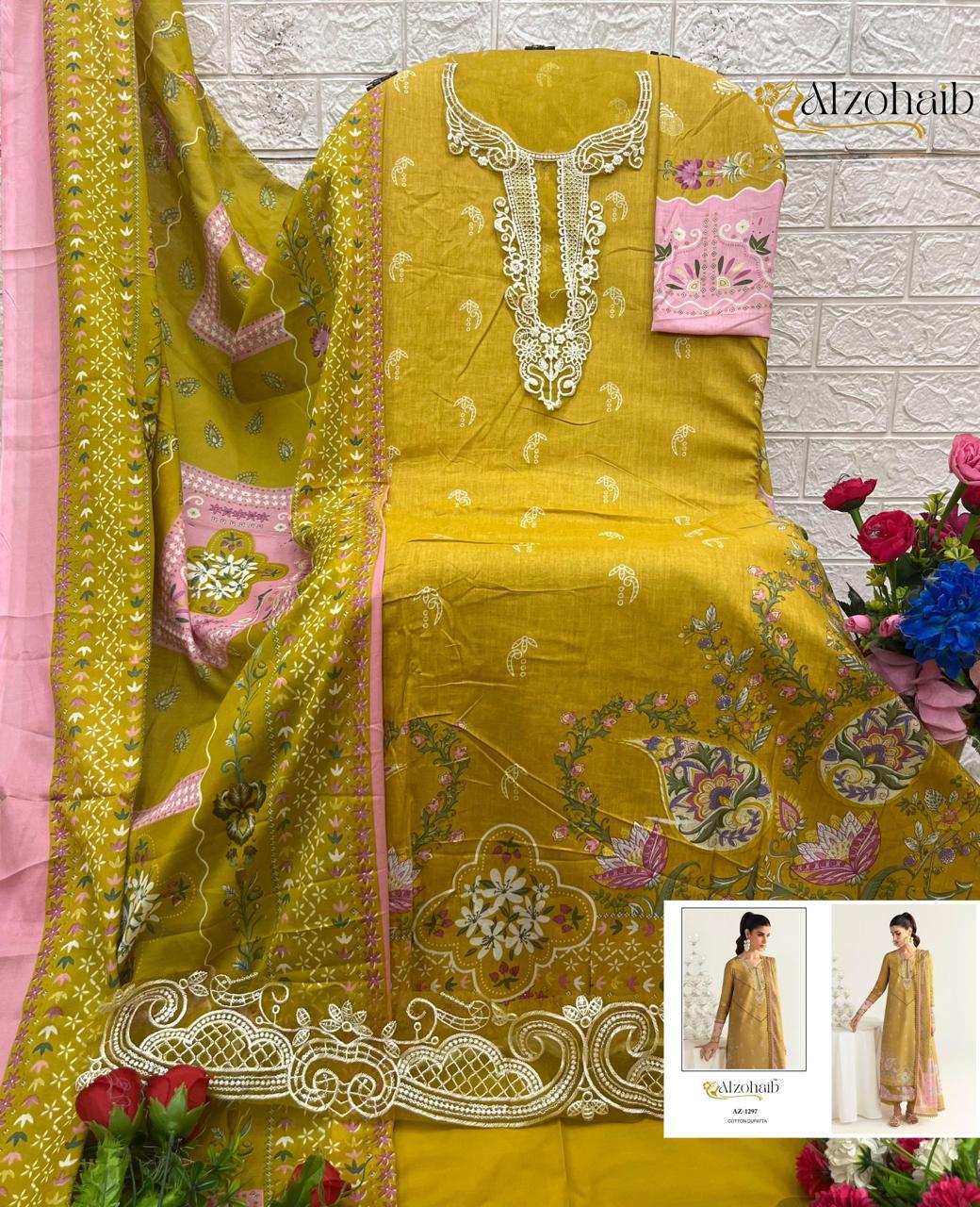 Az 1294 Al Zohaib Pure Cotton Karachi Salwar Suits Wholesaler India