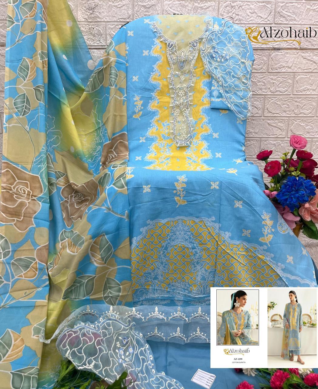 Az 1294 Al Zohaib Pure Cotton Karachi Salwar Suits Wholesaler India