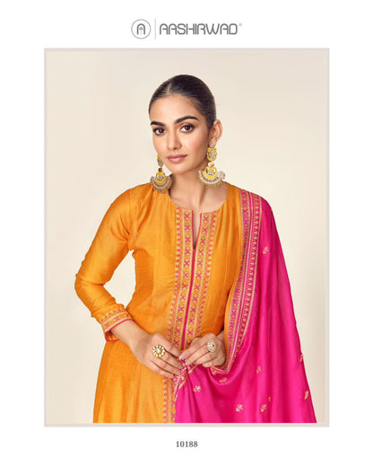 Azara Aashirwad Creation Silk Readymade Pant Style Suits Manufacturer Gujarat