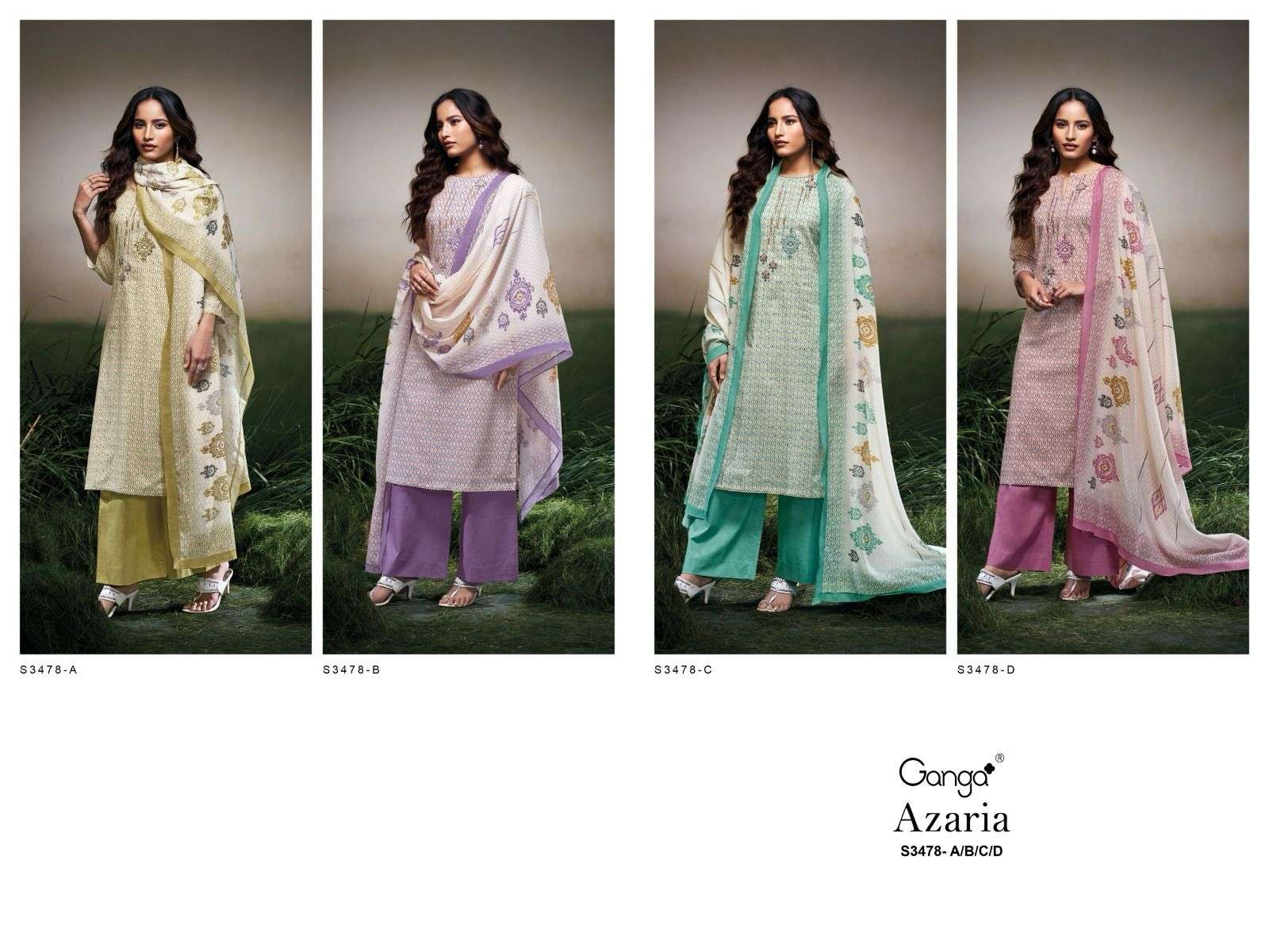 Azaria 3478 Ganga Premium Cotton Plazzo Style Suits Wholesale Price