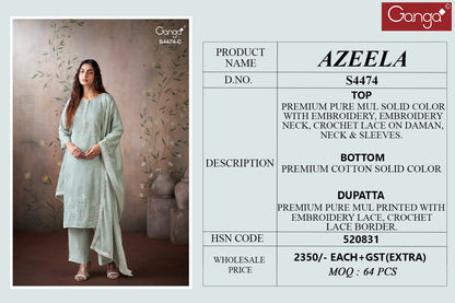 Azeela 4474 Ganga Mul Pant Style Suits Manufacturer India