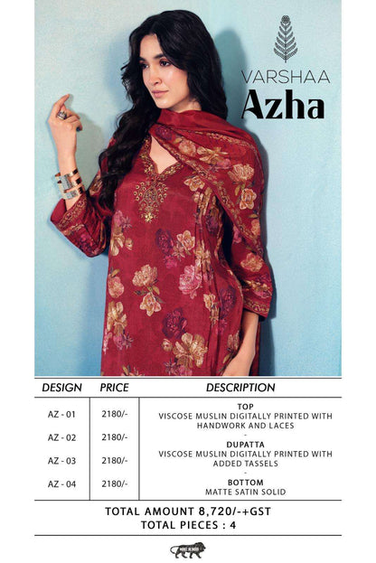 Azha Varshaa Viscose Muslin Pant Style Suits Wholesale Rate