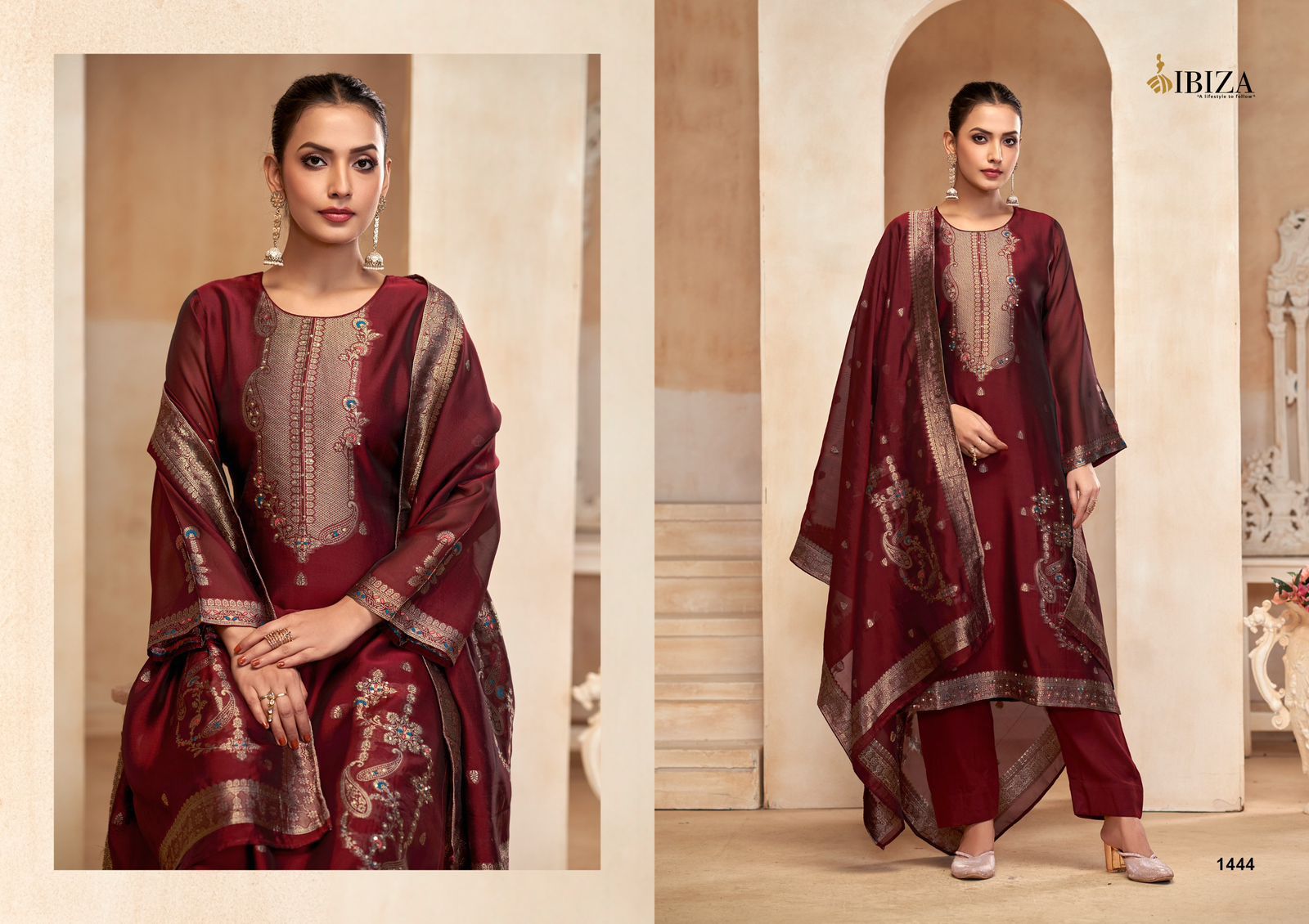 Azian Ibiza Silk Jacquard Pant Style Suits Manufacturer Gujarat