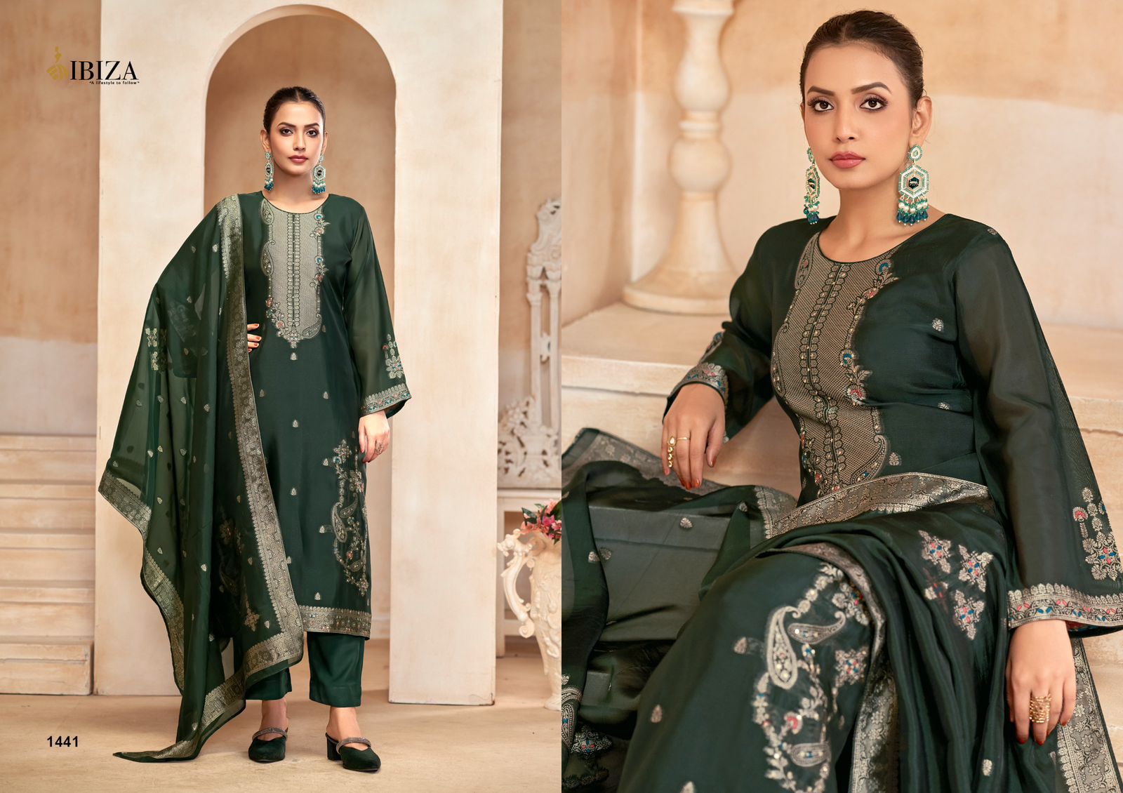 Azian Ibiza Silk Jacquard Pant Style Suits Manufacturer Gujarat