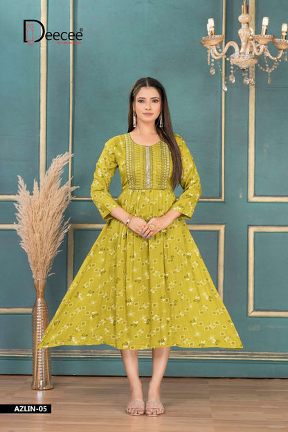 Azlin Deecee Rayon Anarkali Kurtis Wholesale Price
