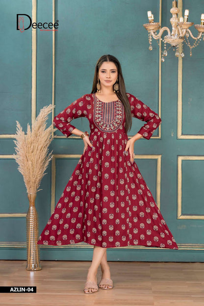 Azlin Deecee Rayon Anarkali Kurtis Wholesale Price