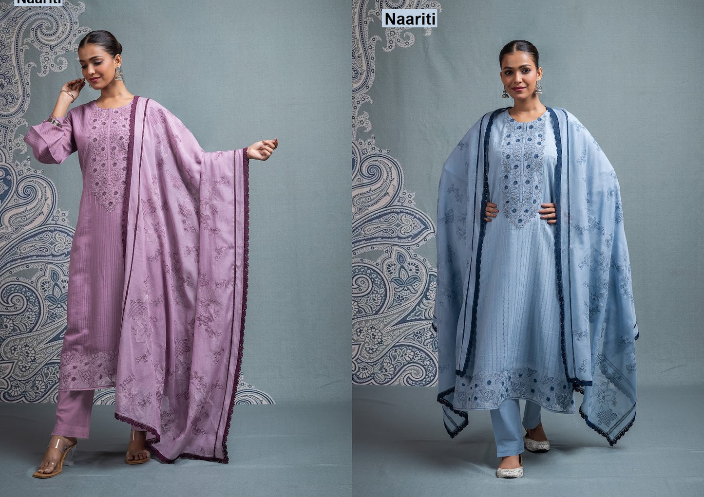 Azneet Naariti Mul Chanderi Pant Style Suits Supplier Ahmedabad