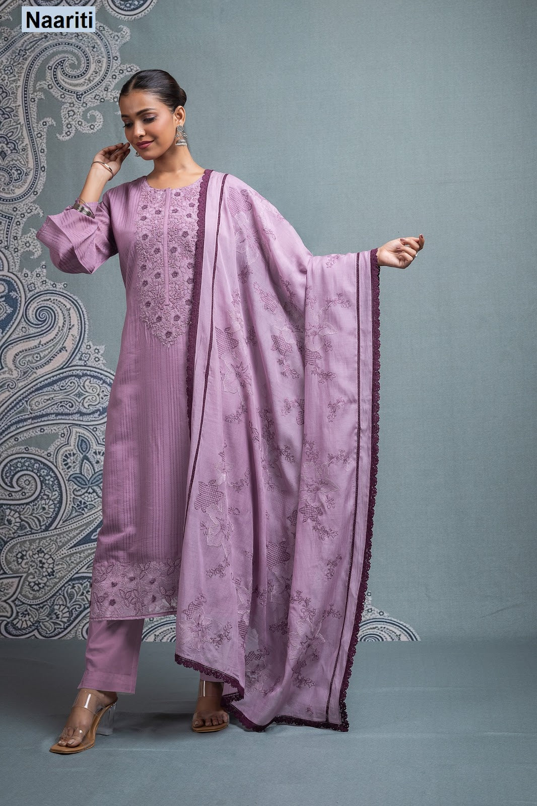 Azneet Naariti Mul Chanderi Pant Style Suits Supplier Ahmedabad