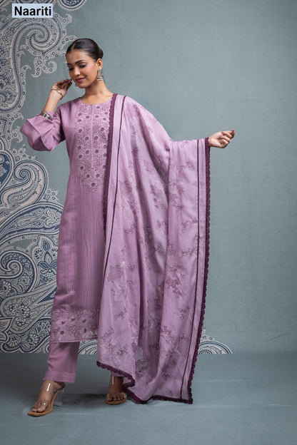 Azneet Naariti Mul Chanderi Pant Style Suits Supplier Ahmedabad