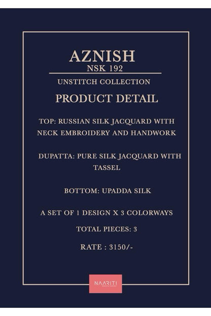 Aznish 192 Naariti Russian Silk Pant Style Suits Wholesaler