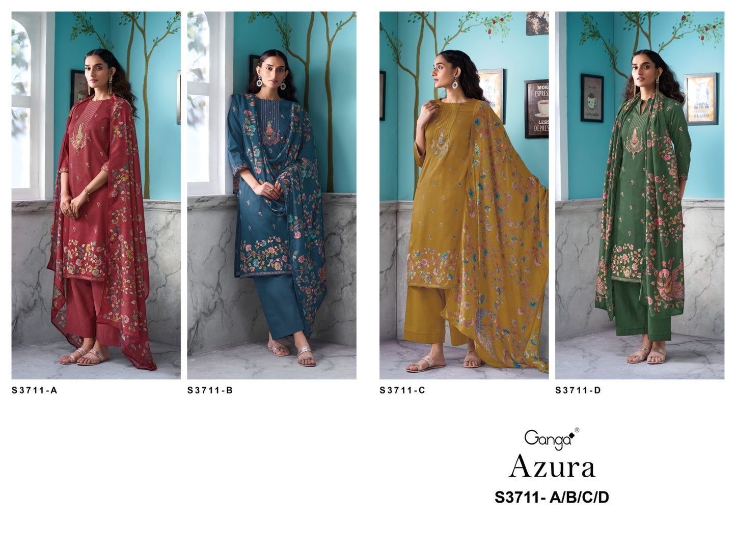 Azura 3711 Ganga Premium Cotton Plazzo Style Suits Wholesale Rate