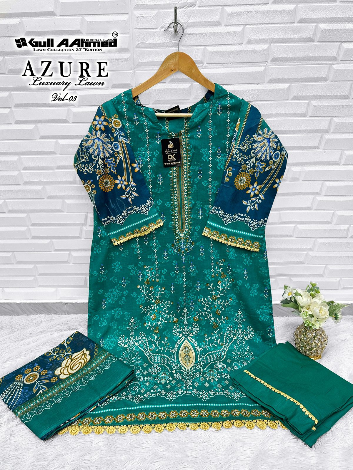 Azure Vol 3 Luxury Lawn Gul Ahmed Lawn Cotton Karachi Readymade Suits Exporter Ahmedabad