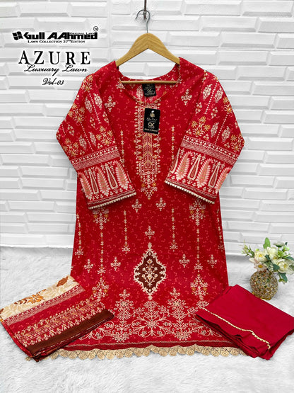 Azure Vol 3 Luxury Lawn Gul Ahmed Lawn Cotton Karachi Readymade Suits Exporter Ahmedabad