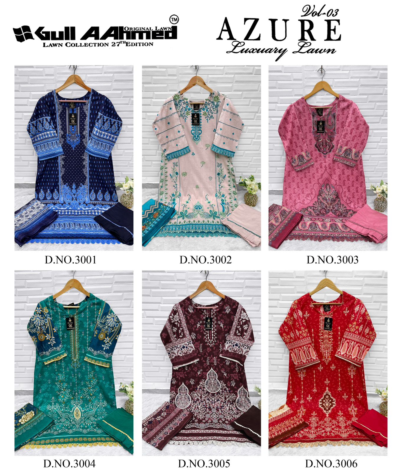 Azure Vol 3 Luxury Lawn Gul Ahmed Lawn Cotton Karachi Readymade Suits Exporter Ahmedabad