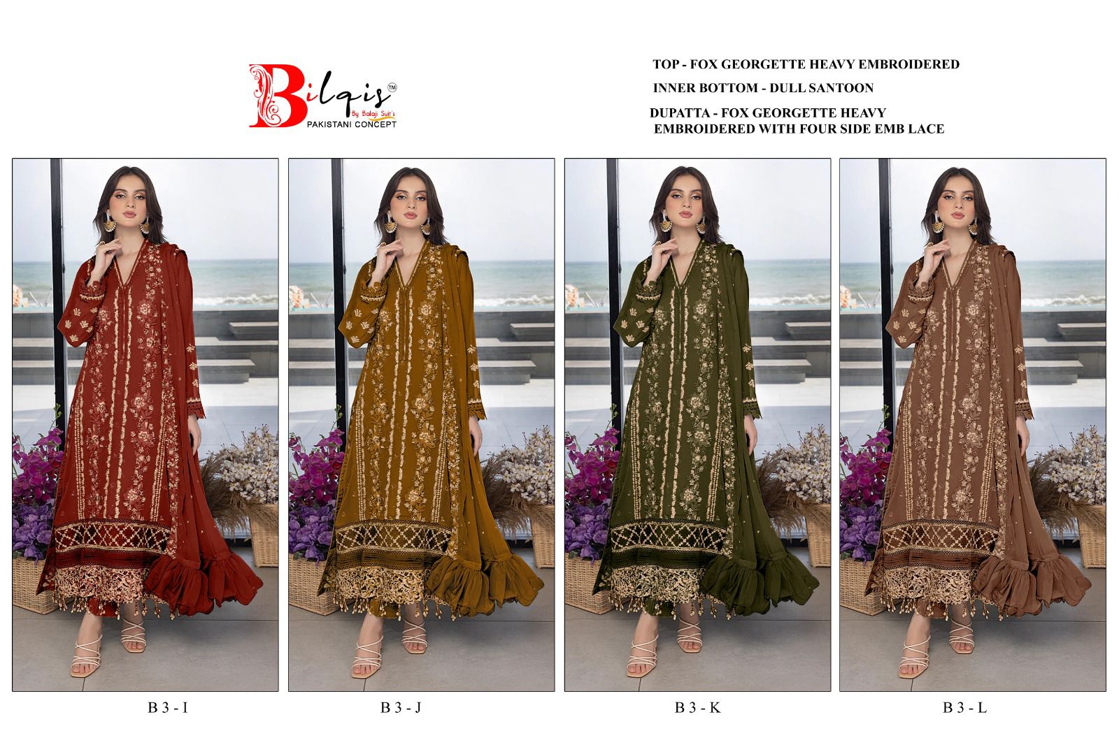 B3-Ijkl Bilqis Fox Georgette Pakistani Salwar Suits Manufacturer Gujarat
