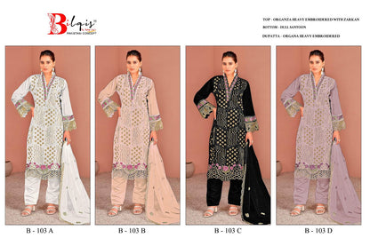 B 103 Abcd Bilqis Organza Pakistani Salwar Suits Exporter India