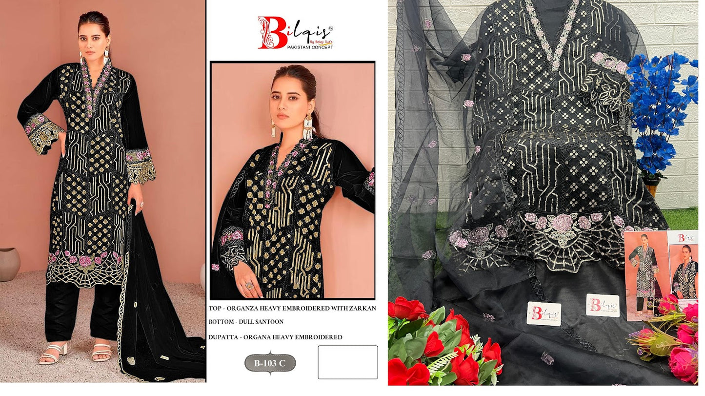 B 103 Abcd Bilqis Organza Pakistani Salwar Suits Exporter India