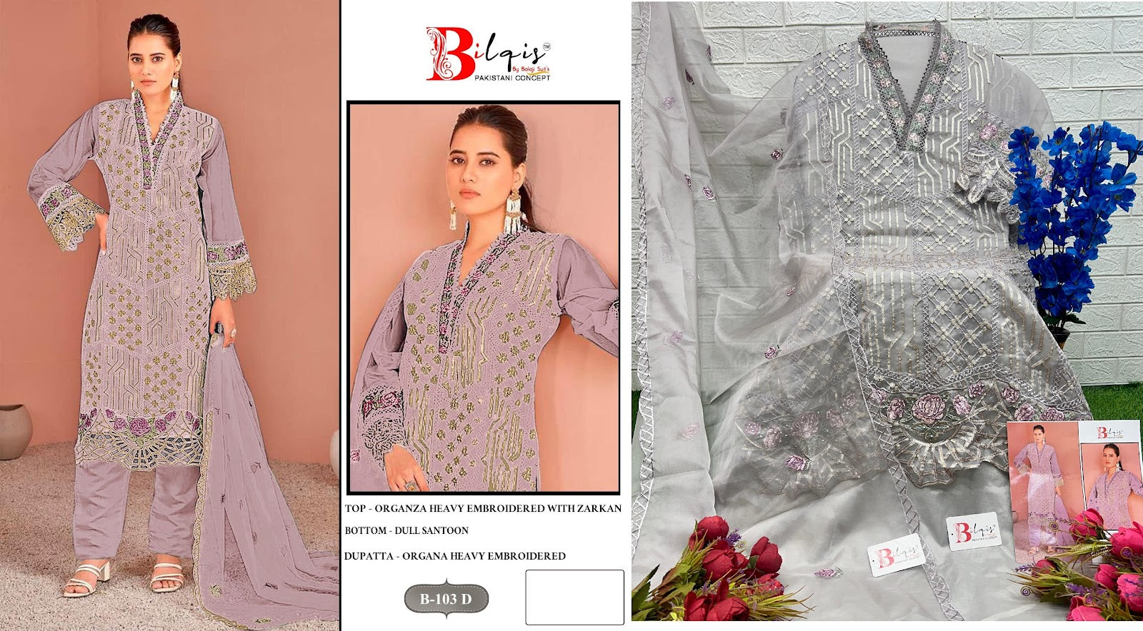 B 103 Abcd Bilqis Organza Pakistani Salwar Suits Exporter India