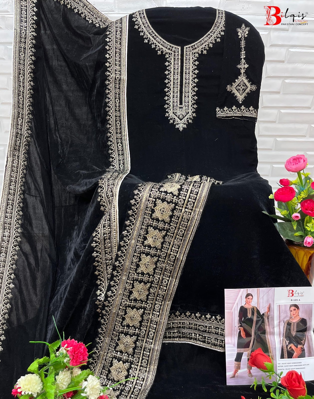 B 105 Bilqis Velvet Suits Exporter