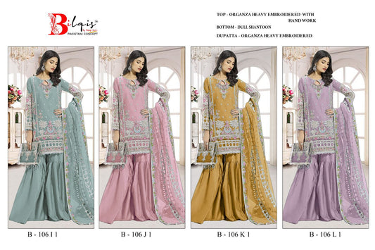 B 106Ijkl Bilqis Organza Pakistani Salwar Suits Wholesale Rate