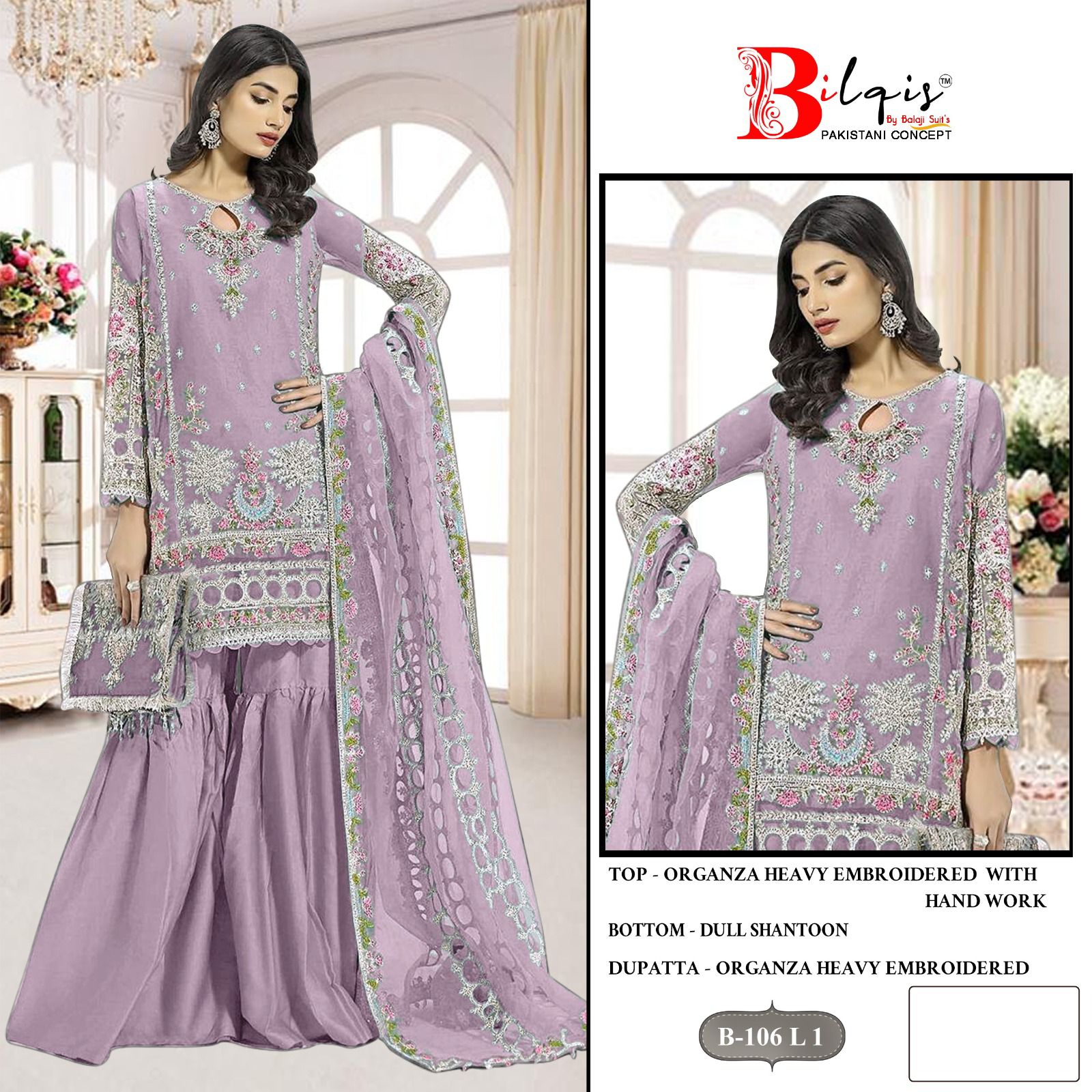 B 106Ijkl Bilqis Organza Pakistani Salwar Suits Wholesale Rate